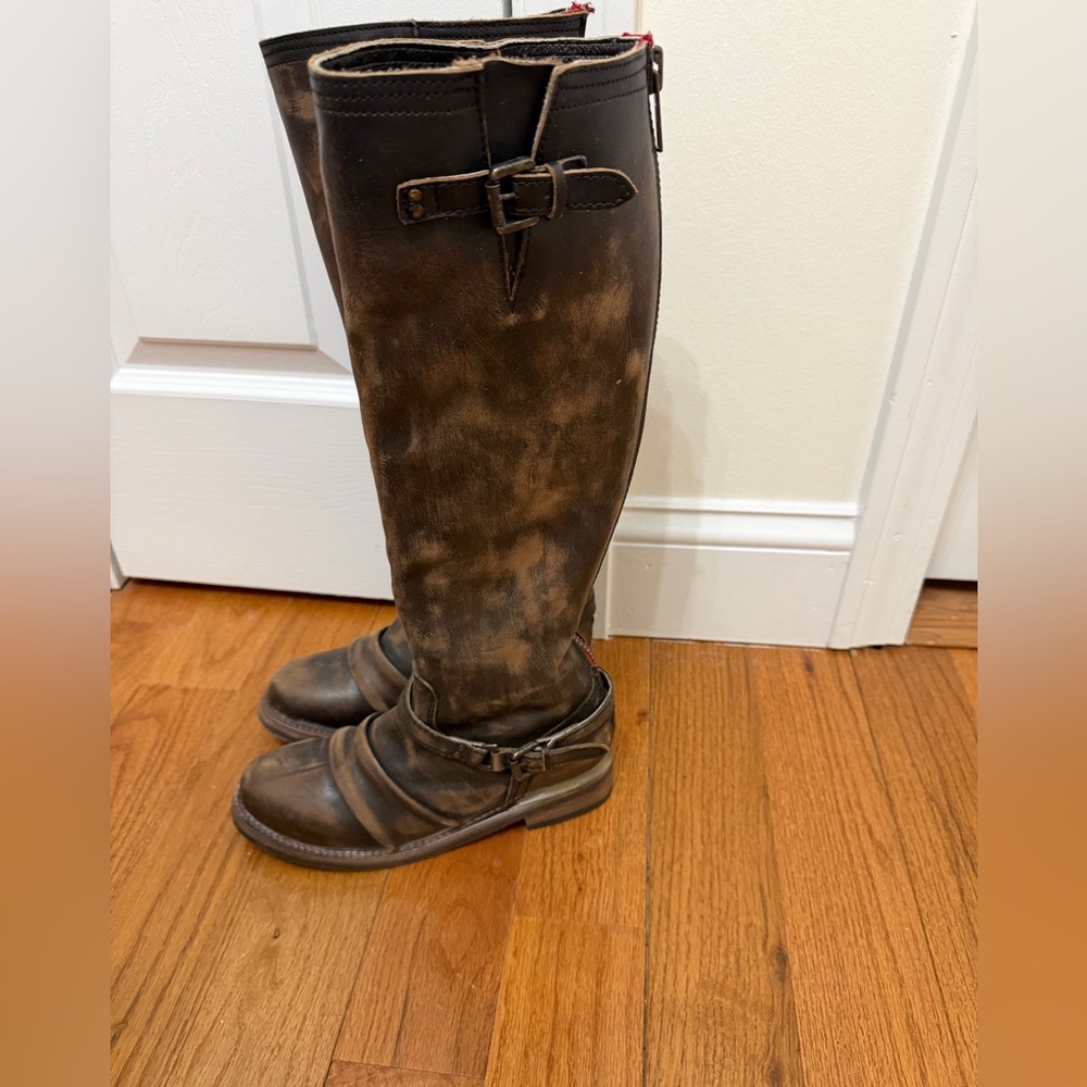 Freebird by Steven OG Roadie Distressed Black and Brown Combat Boots - Picture 3 of 6